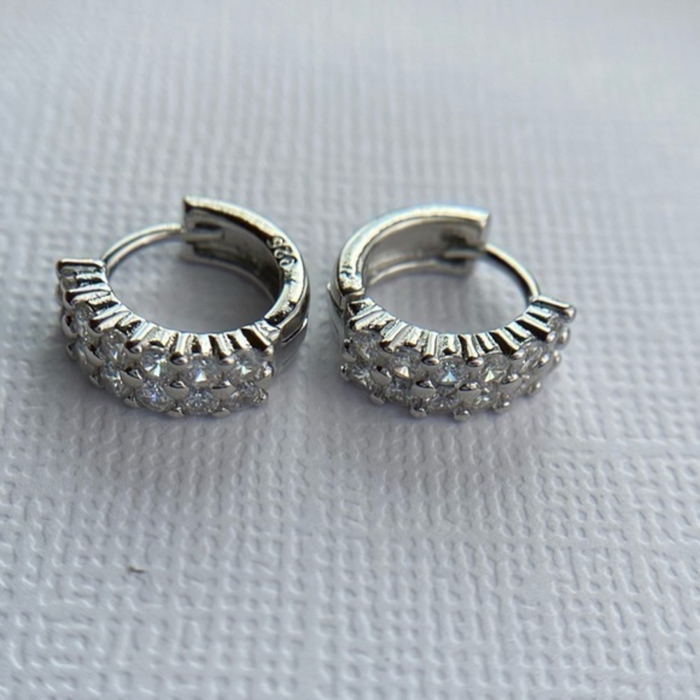 Sterling silver small dainty CZ zircon elegant hoops stamped 925